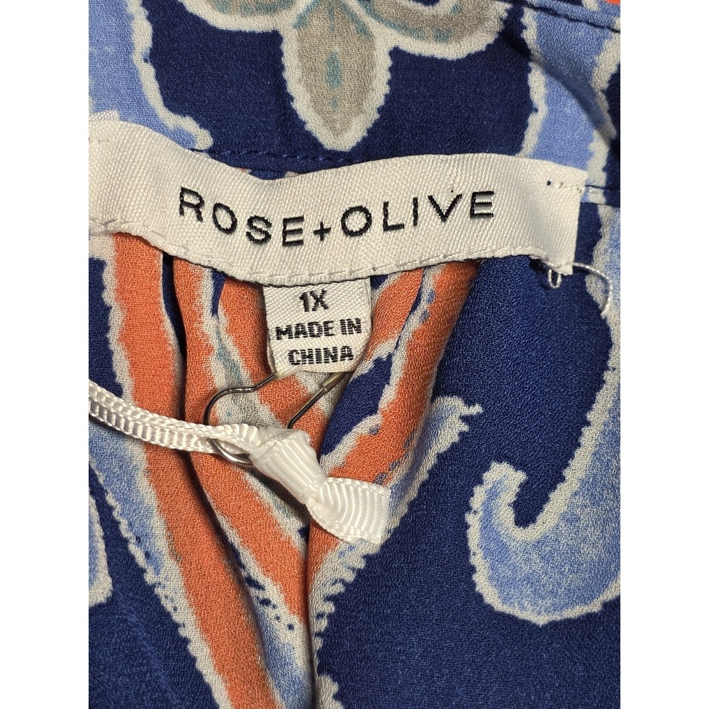NWT Rose + Olive Top Womens 1X Vibrant Blue And Orange Causal Sleeveless Shirt - Picture 3 of 8